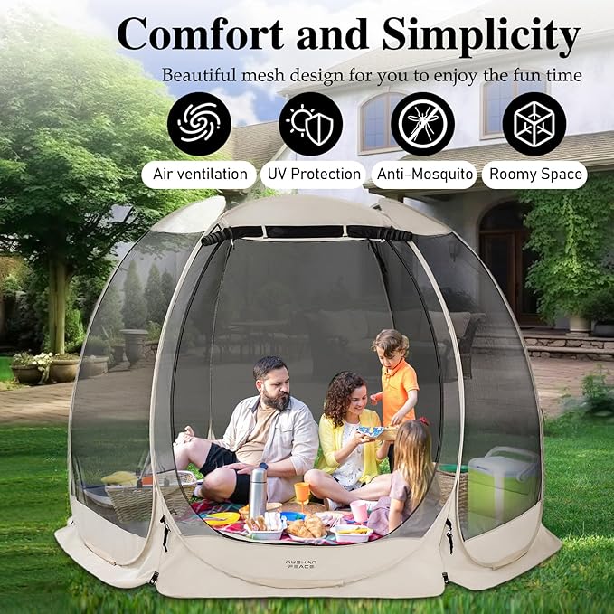 Screen House Room Camping Tent Outdoor Canopy Pop Up Sun Shelter Mesh 9 FT/12FT Instant Camping Gazebo for Patio, Backyard, Deck & Outdoor Activities (12FT)