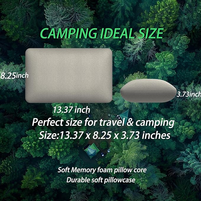 Travel Pillow Small Camping Pillow Memory Foam Bed Neck Soft Pillow Lightweight Easy to Carry Portable Cooling Home Pillow Removable Pillow Cover with Travel Storage Bag (Gray)