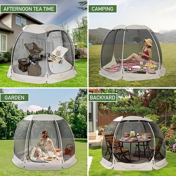 Screen House Room Camping Tent Outdoor Canopy Pop Up Sun Shelter Mesh 9 FT/12FT Instant Camping Gazebo for Patio, Backyard, Deck & Outdoor Activities (12FT)