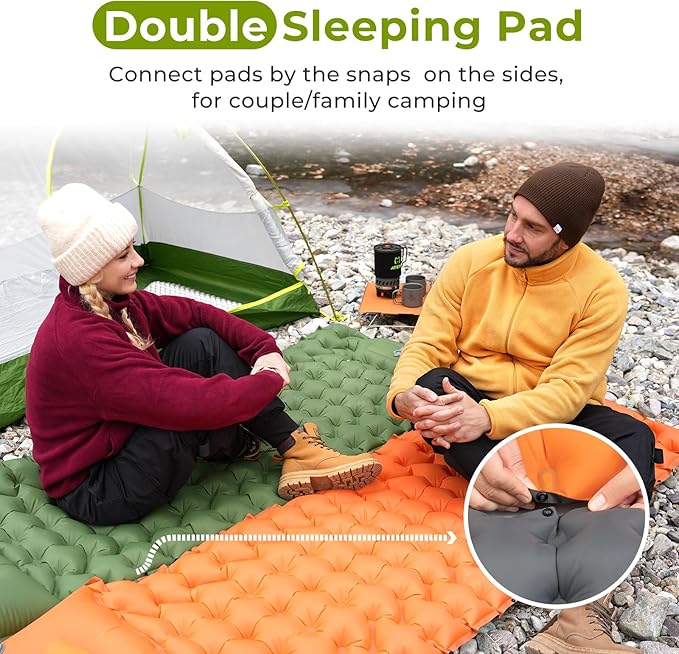 ATEPA Sleeping Pad for Camping Backpacking, Ultralight Inflatable Camping Air Mattress with Built-in Foot Pump & Pillow, 77"X27"Waterproof & Compact Sleeping Mat Olive Green