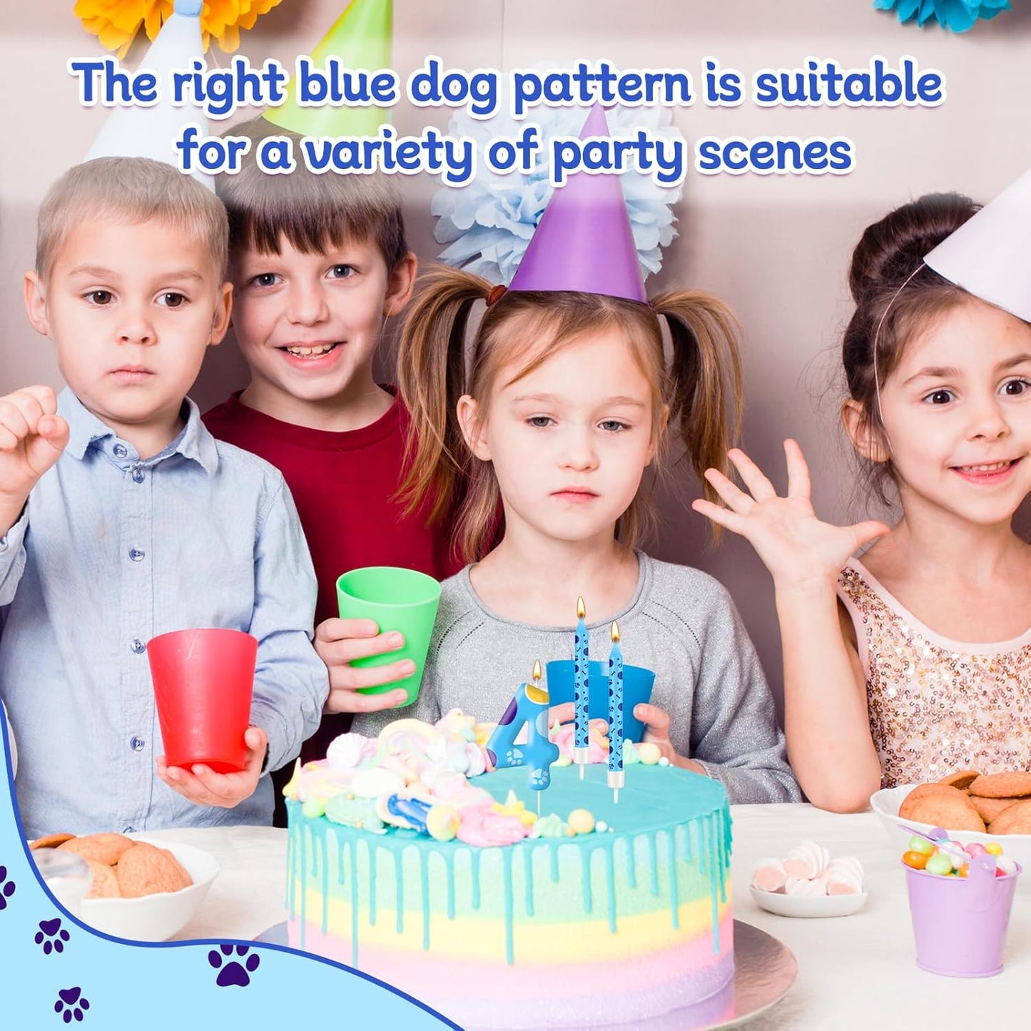13PCS Blue Dog Paw Birthday Candles Set Cake Topper Numeral Birthday Candles for Boy Girl Dog Paw Decoration(Number 4)