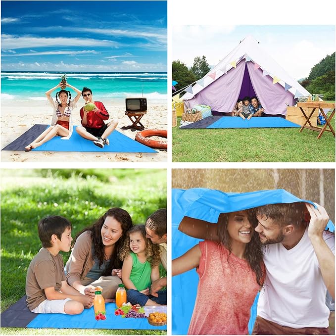 Beach Blanket 79 * 55inch, Compact Sand Proof and Waterproof Picnic Blanket, with Portable Storage Bag, Great for Outdoor Travel Camping Hiking Festival Park Sports