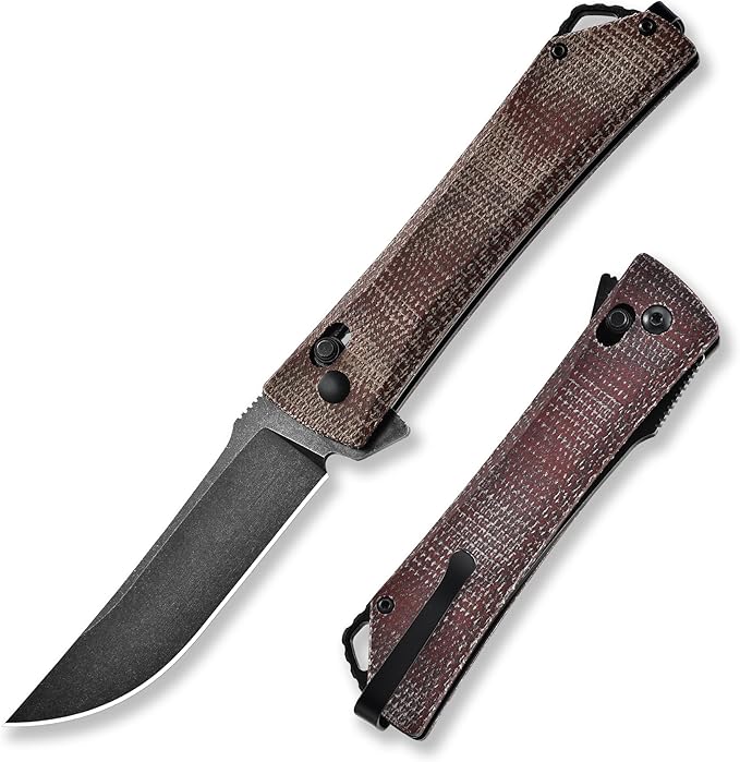 Cohesion Pocket Knives & Folding Knives - D2 Steel Blade Micarta Handle Reversible Pocket Clip, EDC Knife for Camping