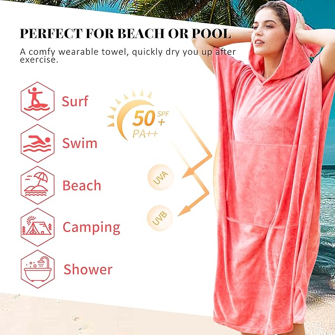 Catalonia Surf Poncho Changing Towel Robe for Adults Men Women, Water Absorbent Wetsuit Change Poncho for Surfing Swimming