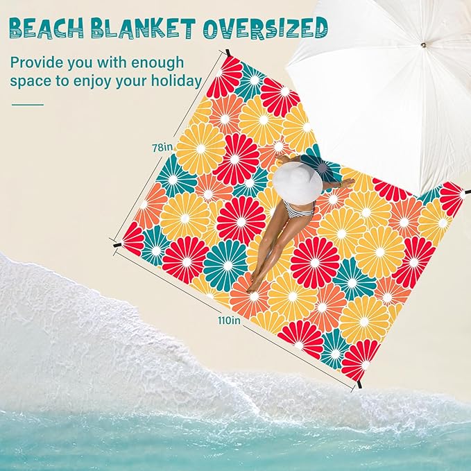 Beach Blanket Waterproof Sandproof 1-7 Adult Oversized 78 '' × 110 '' Lightweight Durable Compact Sand Free Beach Mat for Travel Camping Hiking Picnic Blanket Extra Large
