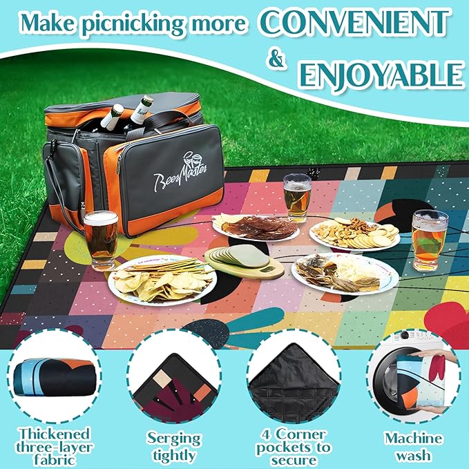 Boho Floral Picnic Blanket Waterproof Foldable Extra Large Picnic Mat Beach Blanket 60"x80" for Camping Beach Hiking Patio Party Outdoor Decor Gifts