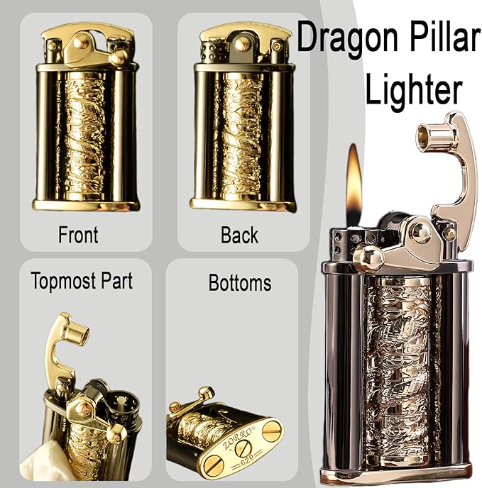Cool Embossed Design Kerosene Wheel Lighter Refillable Eco-Friendly, Vintage Dazzling & Ultra-Cool, Unique for Men Candles Gift Camping BBQ (No Kerosene) (12#)