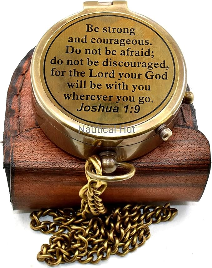 Compass Your Tommy Your Tubbo Brass Pocket Compass with Leather Carry Case, Compass with Chain, Pirates Compass, Engravable Gift Compass, Camping Compass