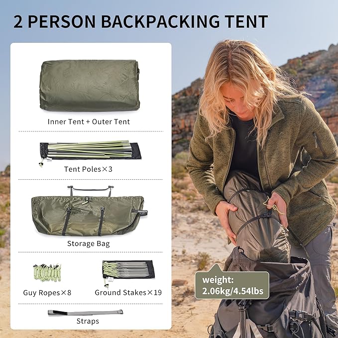 Naturehike Opalus 2/3 Person Tunnel Tent, Lightweight Backpacking Tent with Vestibule, Double Wall 4 Season Tents for Camping