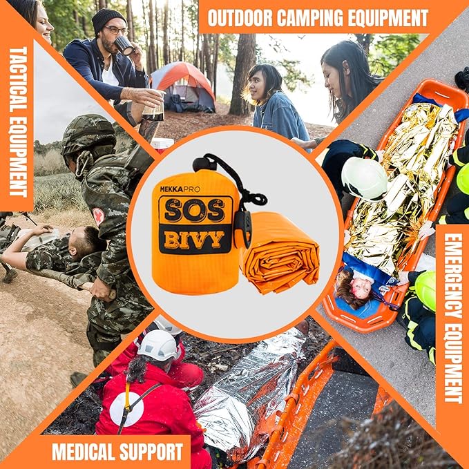 MEKKAPRO SOS Emergency Thermal Bivy Sleeping Bag with Survival Whistle, Survival Bivvy Sack, Mylar Emergency Blanket