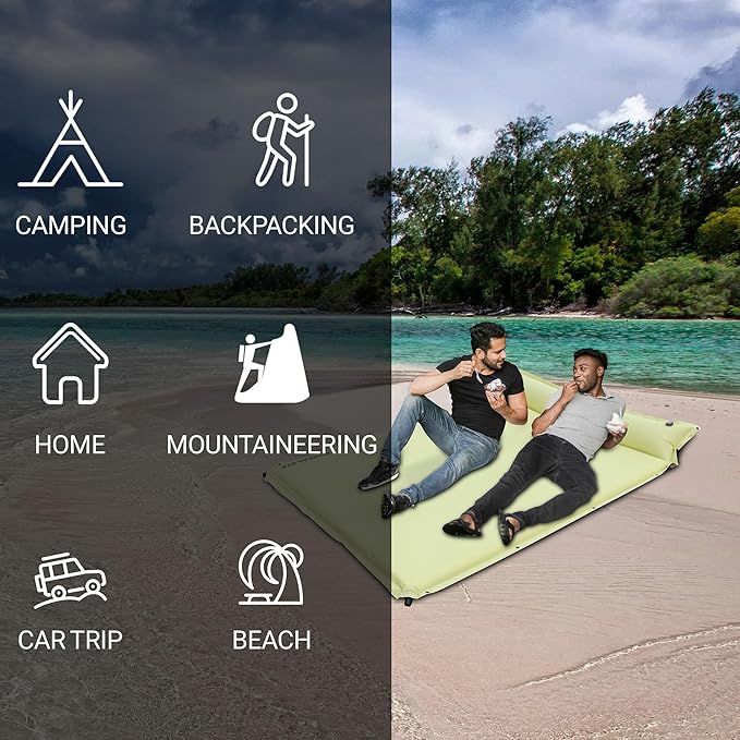 Lightweight Camping Sleeping Pad Inflatable Sleeping Mat Compact Camping Air Mattress with Pillow 2 Person Backpacking Foam Sleeping Pad