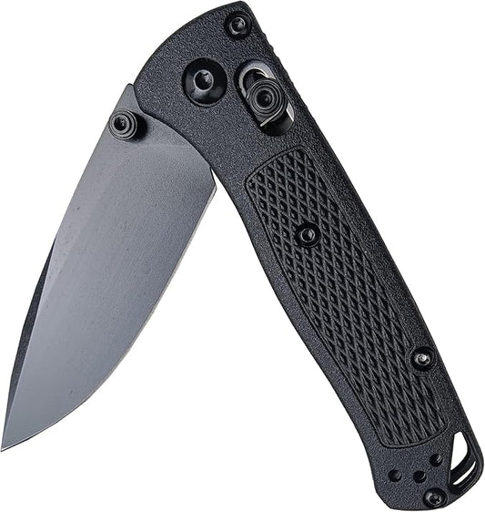 HUAAO Mini Bugout Folding Pocket Knife, Plain Edge, Thumb Stud Manual Open, Glass Reinforced Nylon Grivory Handle with Belt Clip for EDC Camping (black blade)