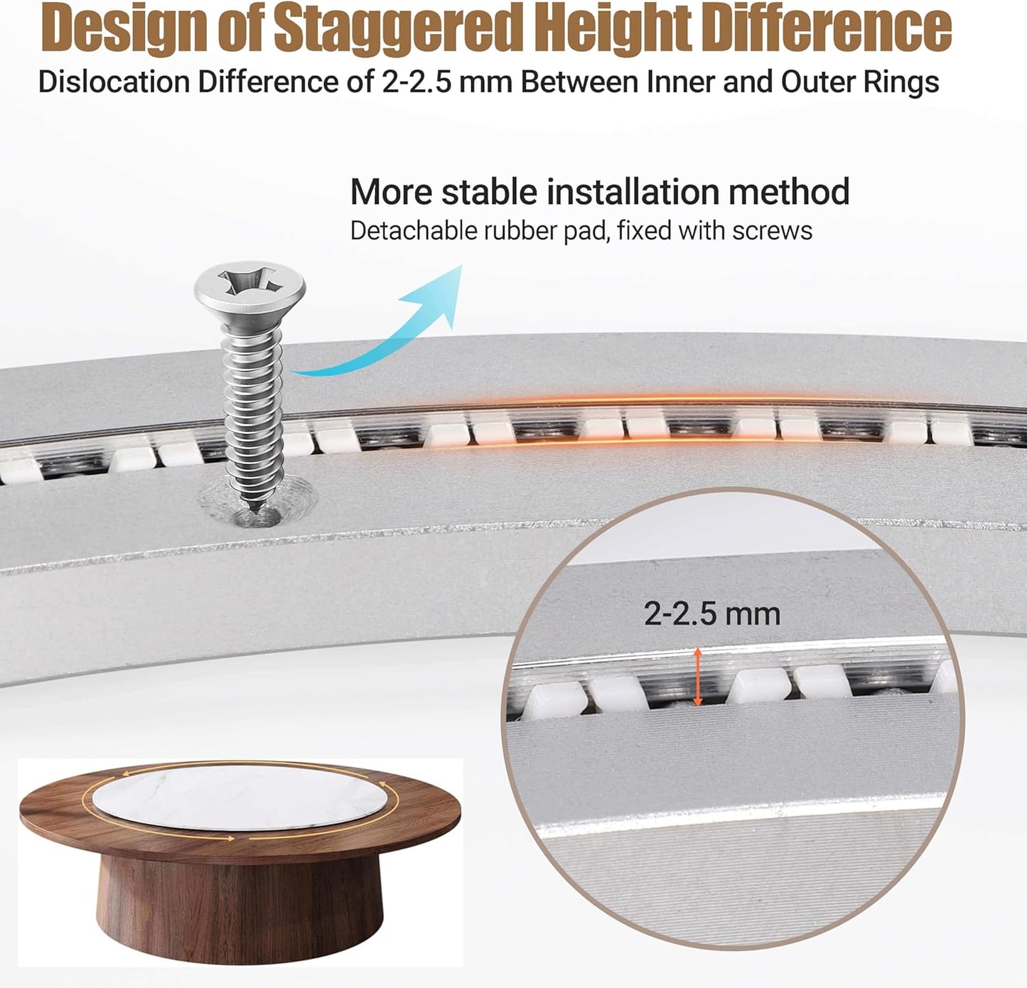 18 Inch Lazy Susan Heavy-Duty Aluminium Alloy Rotating Bearing Lazy Susan Hardware- Mute Bearing Turntable Ring Hardware for Dining and DIY Furniture (Capacity up to 550lb)