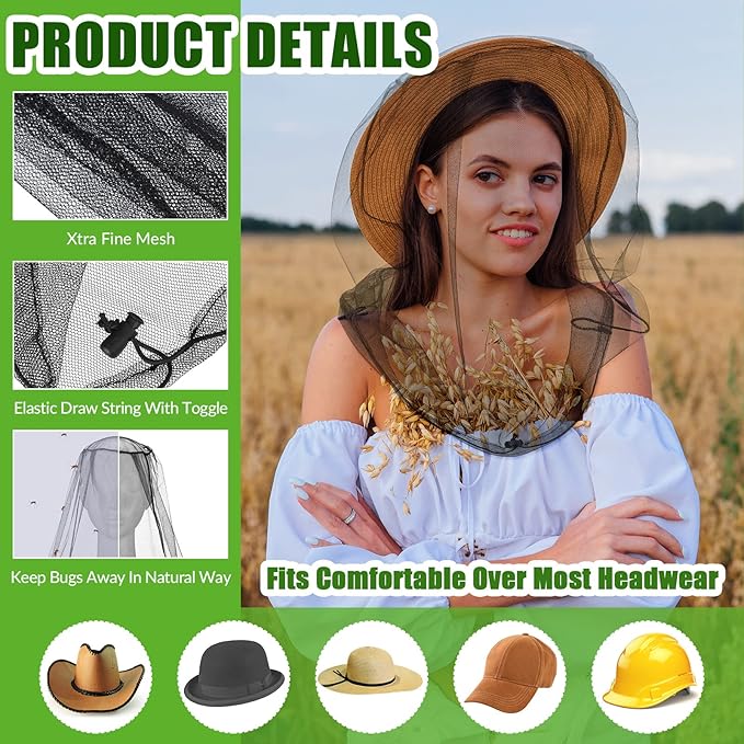 HESTYA 4 Pack Mosquito Net Face Mesh Net Protecting Net for Outdoor Hiking Camping Climbing Mosquito Fly Insects Preventing