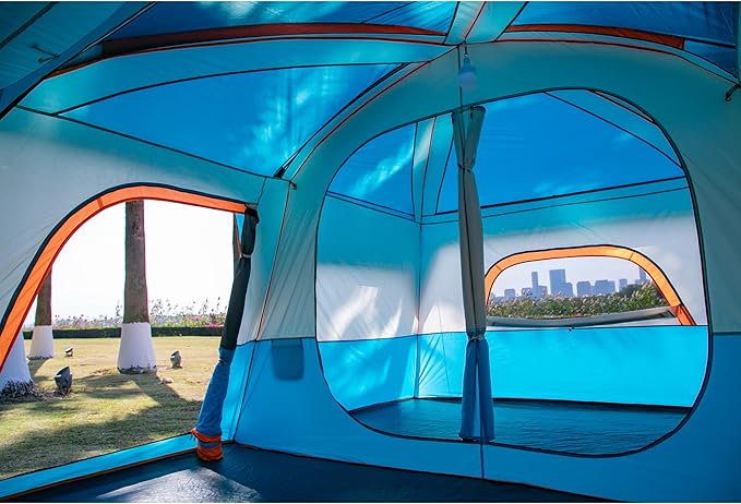 KTT Extra Large Tent 10-12-14 Person(Style-B),Family Cabin Tents,2 Rooms,3 Doors and 3 Windows with Mesh,Straight Wall,Waterproof,Double Layer,Big Tent for Outdoor,Picnic,Camping,Family Gathering