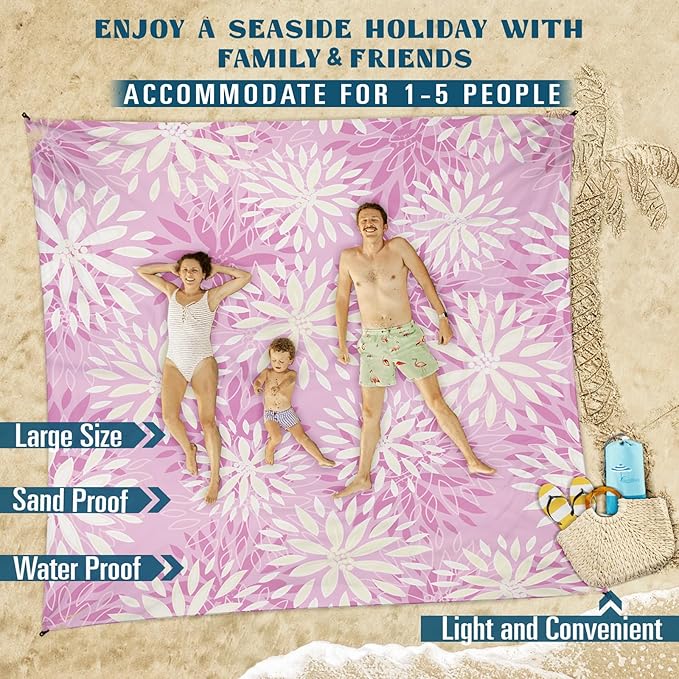 Beach Blanket Sandproof Waterproof 78''×81''1-5 Adults Oversized,Compact Lightweight Durable Beach Mat for Travel Camping Hiking Picnic Blanket