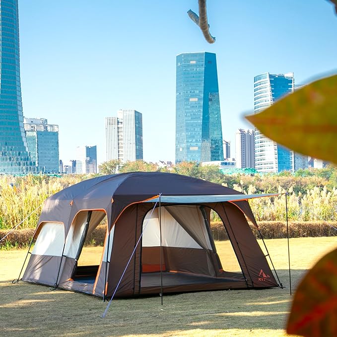 KTT Extra Large Tent 10-12-14 Person(Style-B),Family Cabin Tents,2 Rooms,3 Doors and 3 Windows with Mesh,Straight Wall,Waterproof,Double Layer,Big Tent for Outdoor,Picnic,Camping,Family Gathering