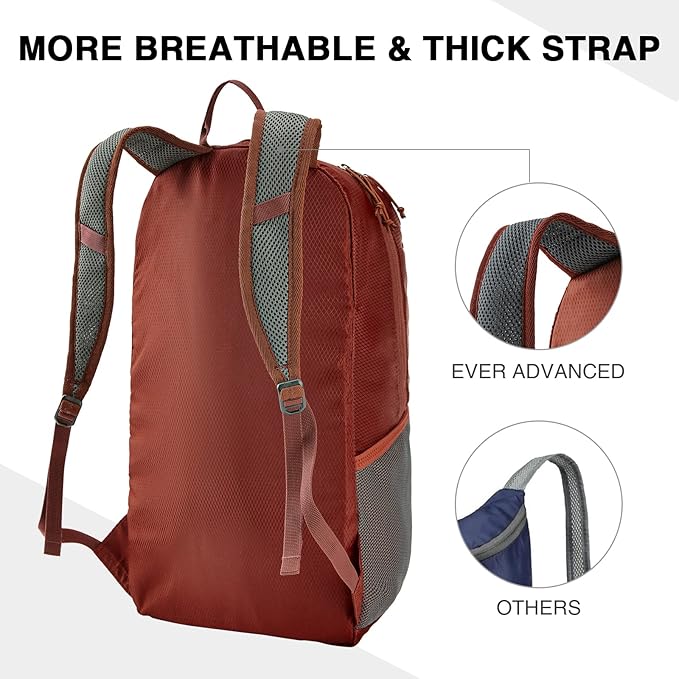 EVER ADVANCED 20L Lightweight Packable Hiking Backpack, Small Travel Water Resistant Collapsible Daypack for Men Women Camping Outdoor Reddish Brown