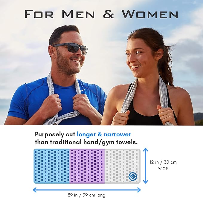 Grounded Sport ® Lightweight Microfiber Cooling Towel 3-Pack | 12" x 39" | for Exercise Spin Workout Camping Work Travel Hot Weather Women Men Neck Face | San Diego CA | Stay Grounded