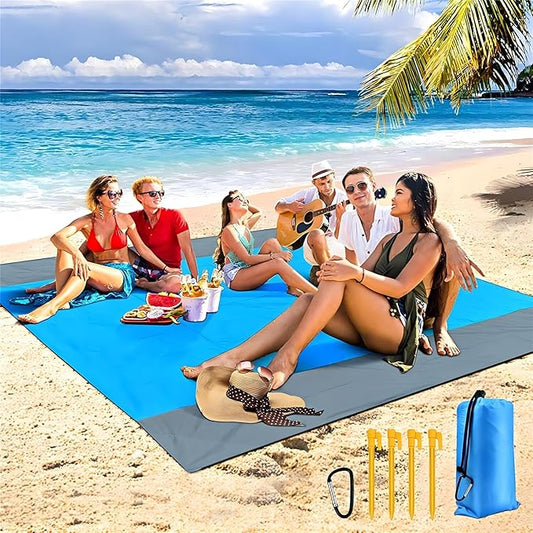 Large Beach Blanket 79''×83'' Double-Sided Waterproof Outdoor Mat with Ground Nails,Lightweight Picnic Blanket for Camping, Hiking, Picnic, Beach, Travel, Sports