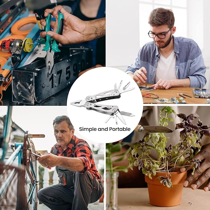 Multitool Pliers,12 in 1 Multi Tool for Outdoor Stainless Steel with Spring-Action Pliers, Folding Saw, for Outdoor,Fishing, Camping, Hiking, Repair, Gifts for Men