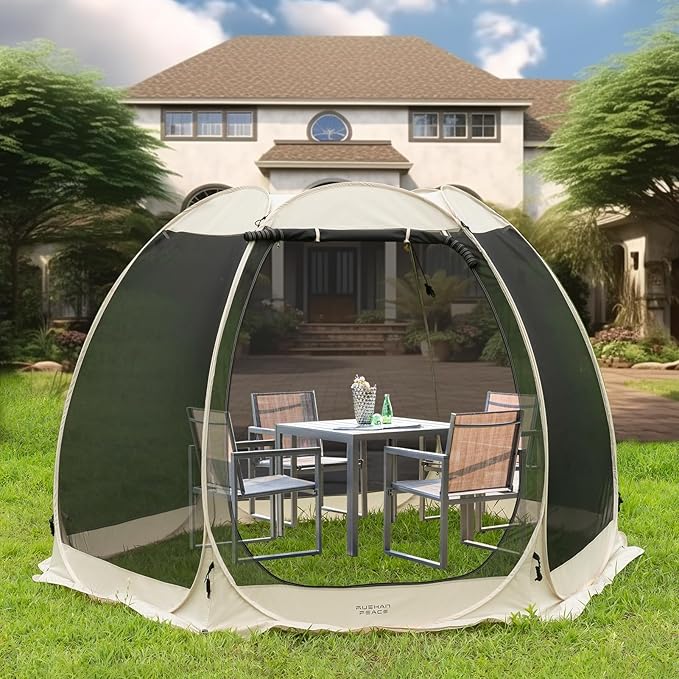 Screen House Room Camping Tent Outdoor Canopy Pop Up Sun Shelter Mesh 9 FT/12FT Instant Camping Gazebo for Patio, Backyard, Deck & Outdoor Activities (12FT)