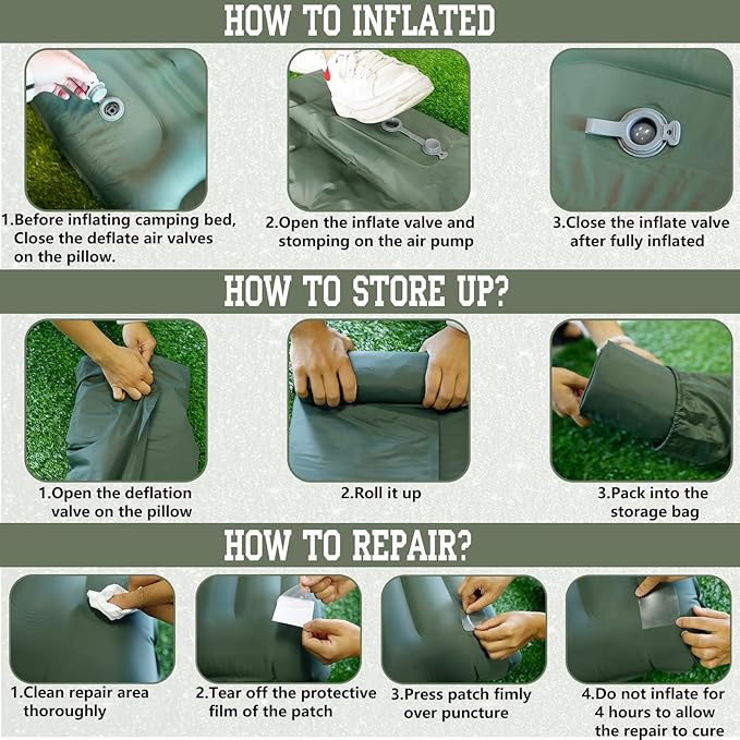 Camping Sleeping Pad, 4.7 Inch Inflatable Green Sleeping Pad Outdoor with Carry Bag for RV Camper