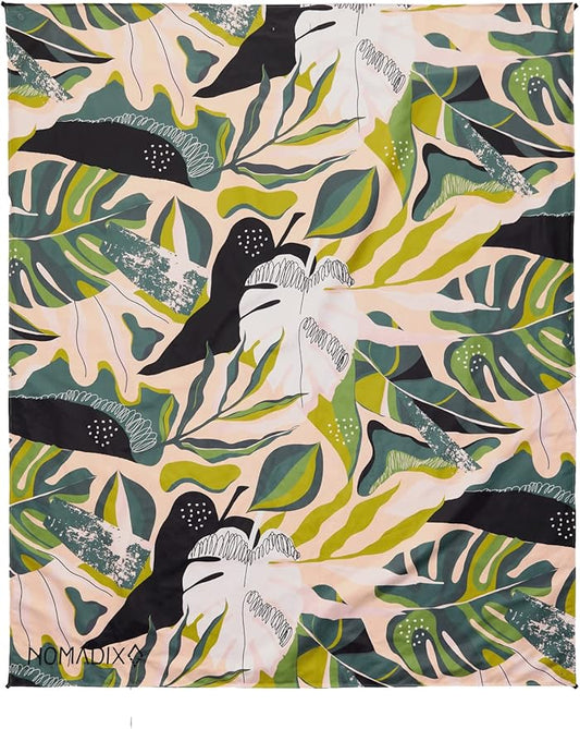 Nomadix Festival Blanket - Perfect for Picnics, Camping, & Lawn Seating - Plush Top & Water Resistant Base - Made with Post Consumer Recycled Materials - Monstera Green Pink - 60x70