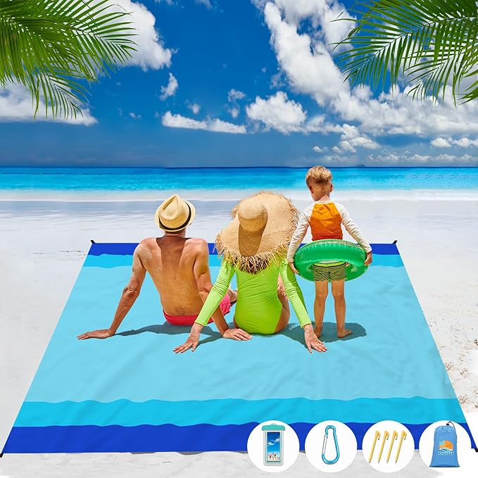 Beach Blanket Waterproof Sandproof 1-7 Adult Oversized 78 '' × 81 '' Lightweight Durable Compact Sand Free Beach Mat for Travel Camping Hiking Picnic Blanket