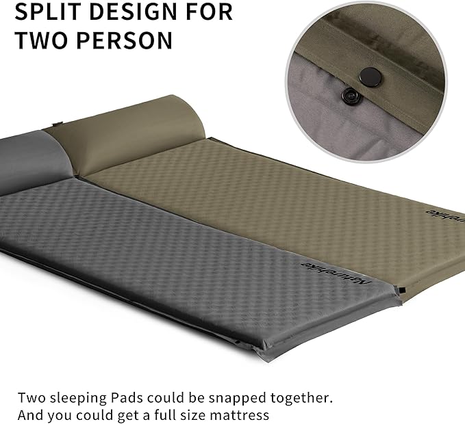 Naturehike Sleeping Pad, 1.2 inch Thick Self Inflating Sleeping Pad for Camping, Durable Camping Mattress Connectable with Multiple, Lightweight Sleeping Mats for Backpacking, Tent, Hammock, Hiking
