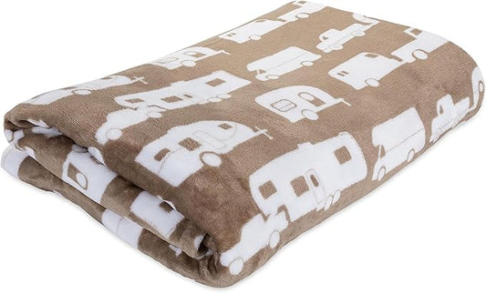 Camco Life is Better at The Campsite Plush Fleece Blanket | Queen-Sized Blanket Measures 90-inches (L) x 90-inches (W) | Greige (53126)