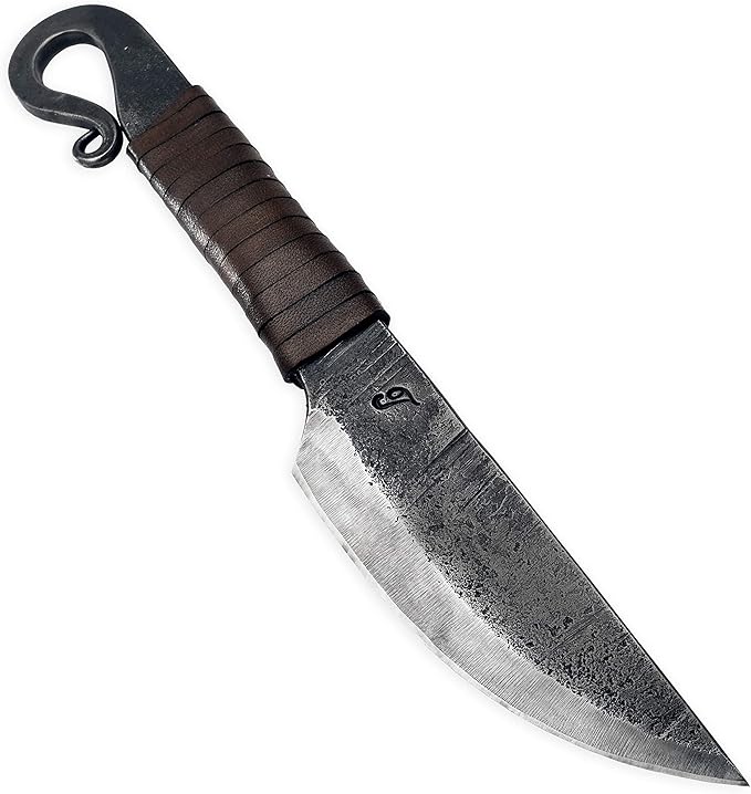 Toferner Hand Forged Knife Volute with Sheath, Vintage Knife for Antique Collection, Genuine Leather Case, Hardened Blade, Hand Made Craft, Gift Idea for Men (Brown)