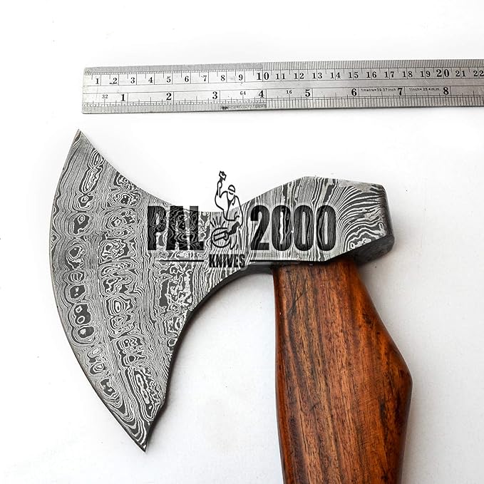 HUN-9808 Custom Handmade Viking Hatchet Damascus Steel Bearded Camping Tomahawk Battle Camping Axe with Sheath