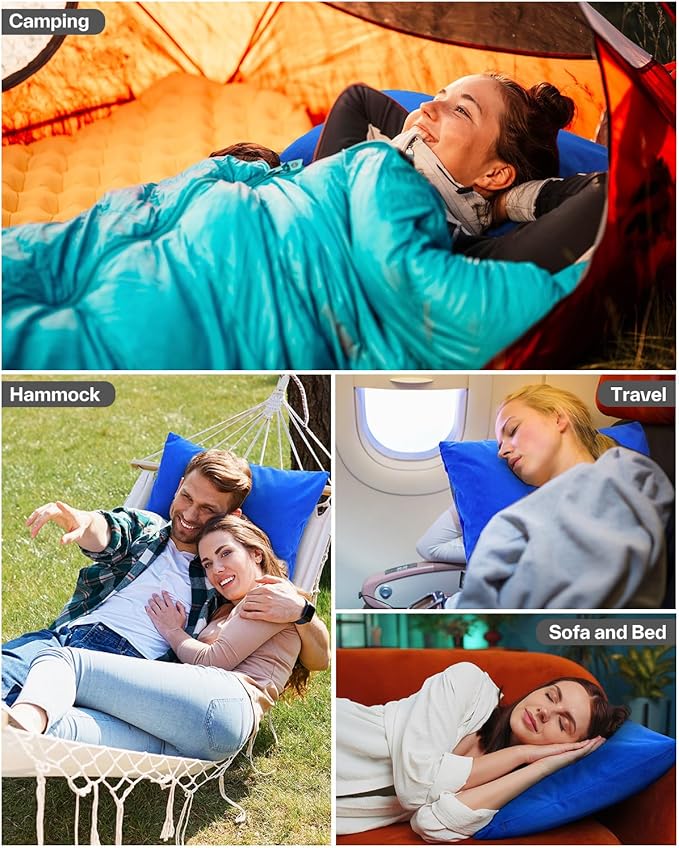 Sportneer Camping Pillow for Sleeping, Compact Camp Pillow Travel Pillow with Washable Cover and Storage Bag Camping Essentials and Travel Pillow for Airplanes Camping Travel