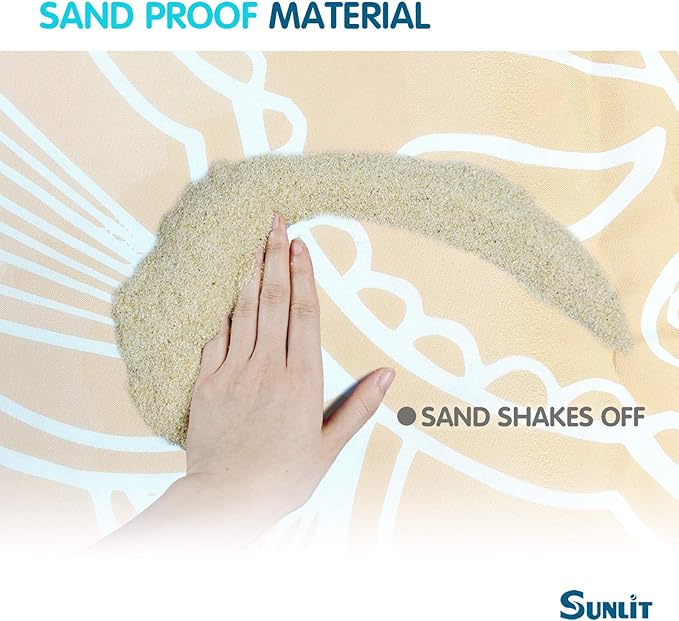 Sunlit Silky Soft 106"x81" Boho Sand Proof Beach Blanket Sand Proof Mat with Corner Pockets and Mesh Bag for Beach Party, Travel, Camping and Outdoor Music Festival, Orange Purple Mandala