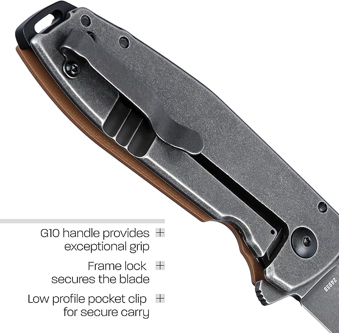 CRKT Squid Assisted Opening Folding Knife: Drop Point with D2 Steel Blade, G10 Handle, Frame Lock, 2495B