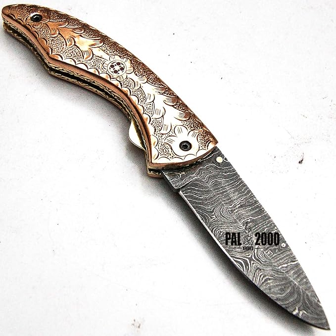 PAL 2000 KNIVES FK-9451 Folding Pocket Hunting Knife Custom Handmade Damascus Steel Blade