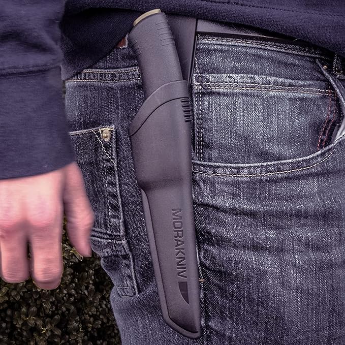 Morakniv Carbon Steel Fixed-Blade Bushcraft Knife with Sheath, Black, 4.3 Inch