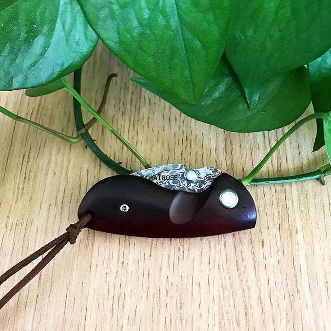 ALBATROSS Mini Pocket Knife Red Sandalwood 4.75'' Modern Damascus Steel Knife Liner Lock Folding Knife Gift Box - HGDK013