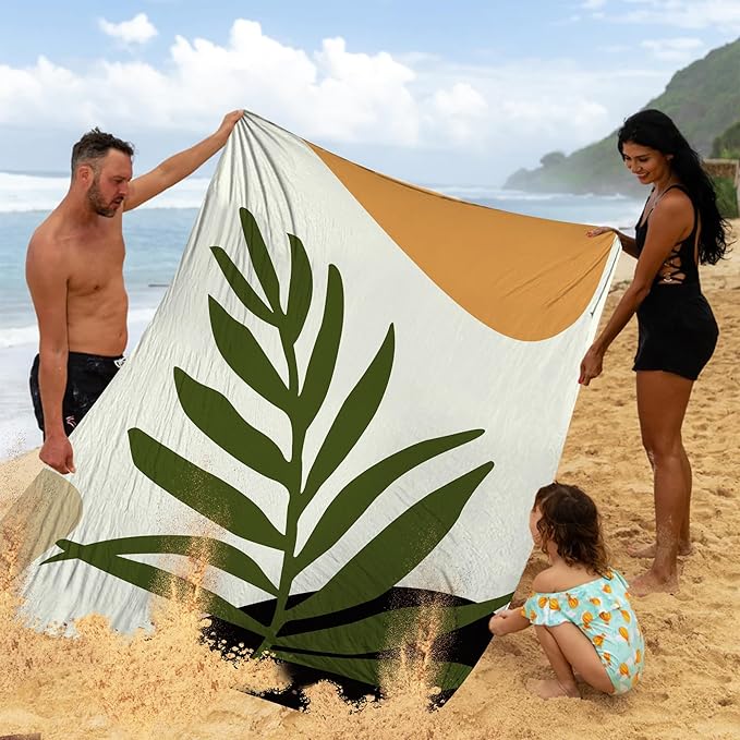 Beach Blanket, Waterproof Sandproof Beach Mat Oversized, 110''×118'' 4-8 Adults Extra Large Picnic Blanket with 4 Stakes for Outdoor, Travel, Camping