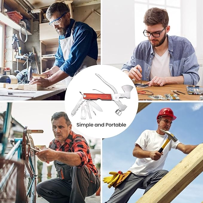 Multitool Camping Gear 12 in 1 Mini Hammer Survival Tool for Men Multipurpose Tool for Home, Camping Equipment，Work, Hammer, Pliers, Survival Knife (Axe)