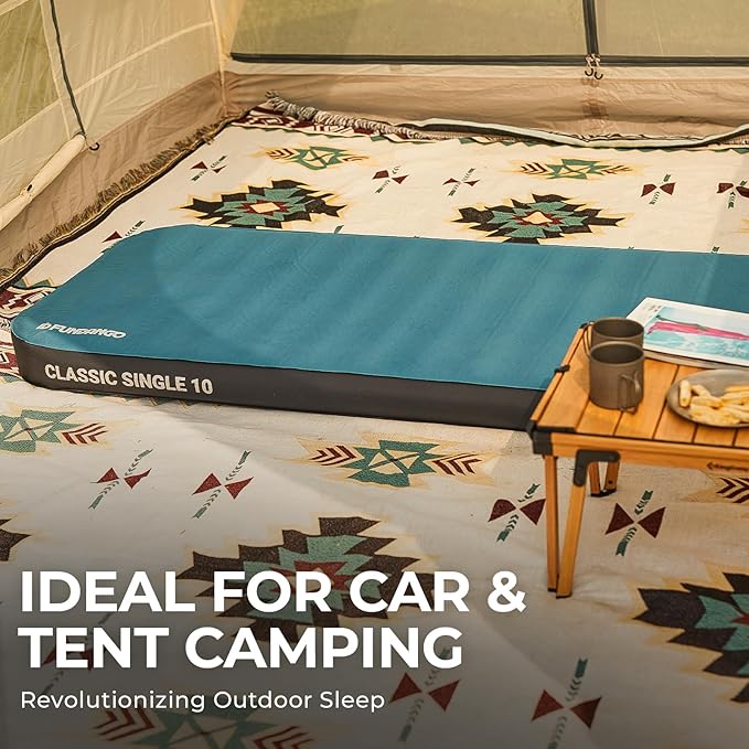 FUNDANGO Self Inflating Sleeping Pad, 4" Thick Camping Mattress with Pump Sack, 4-Season Sleeping Pad for Camping, 8.7 R-Value Insulated Camping Bed for Tent Car Truck Van, Single
