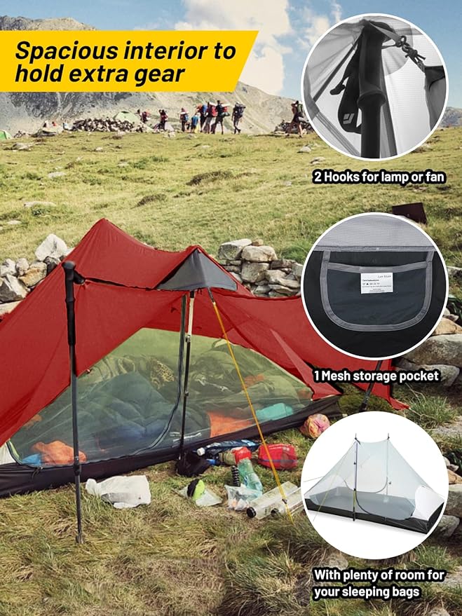 LANSHAN Ultralight Tent 3-Season Backpacking Tent for 1-Person or 2-Person Camping, Trekking, Kayaking, Climbing, Hiking