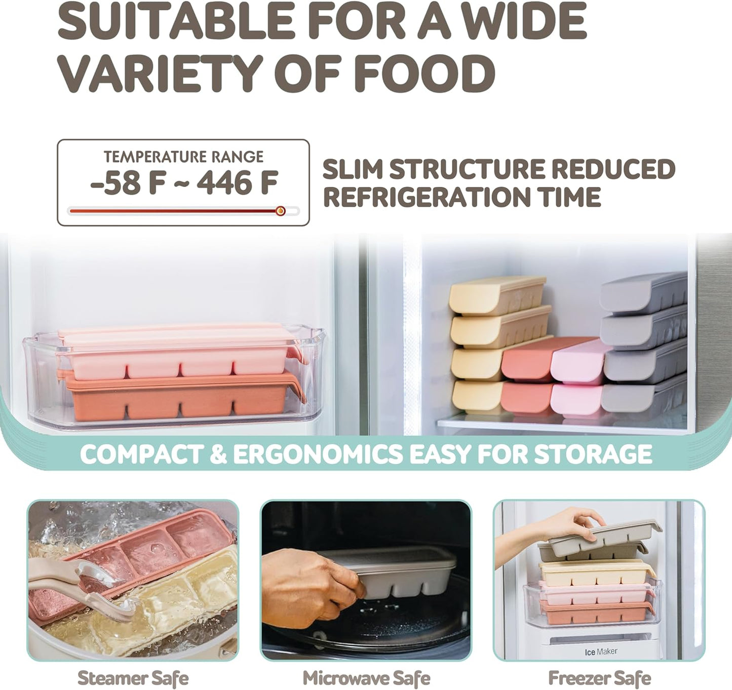 12 Section-0.5oz, Gray 100% Food Grade Silicone Ice Cube Tray Food Container with Airtight Locking Lid, Fruit Vegetable Purees, Breastmilk Storage for Baby & Toddler Food | BPA Free Korea Made