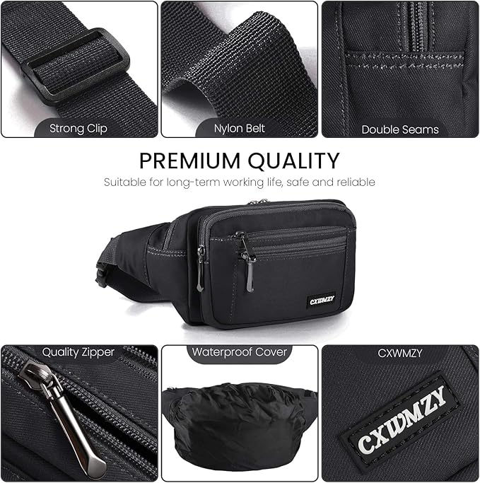 CXWMZY Fanny Packs For Women & Men Waist Pack Hip Bum Bag with Multi-Pockets Large Capacity Waterproof Casual Bum Bag for Disney Traveling Casual Cycling Running Hiking