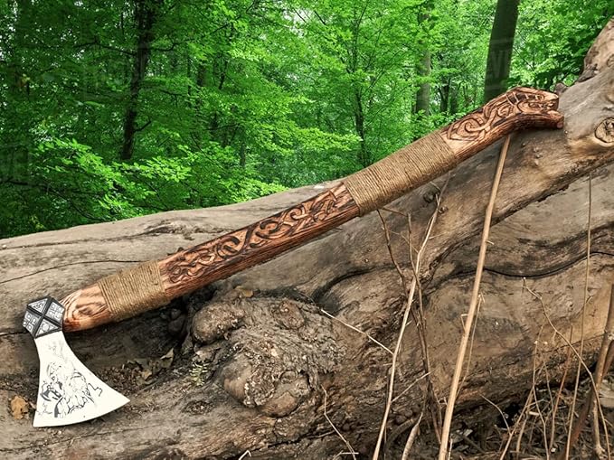 AX-2054 Custom Handmade Viking Hatchet Axe Carbon Steel Head Bearded Camping Tomahawk Battle Ax with Sheath