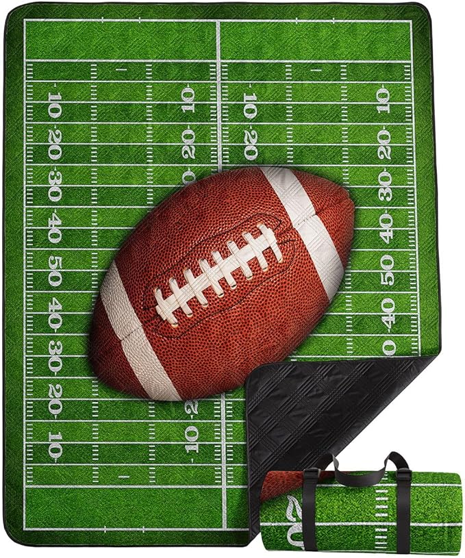 Outdoor Picnic Blanket Portable Ultrasonic Waterproof Picnic Mat Football Printed Camping Beach Mat for Sand and Wet Grass Hiking (Football S)