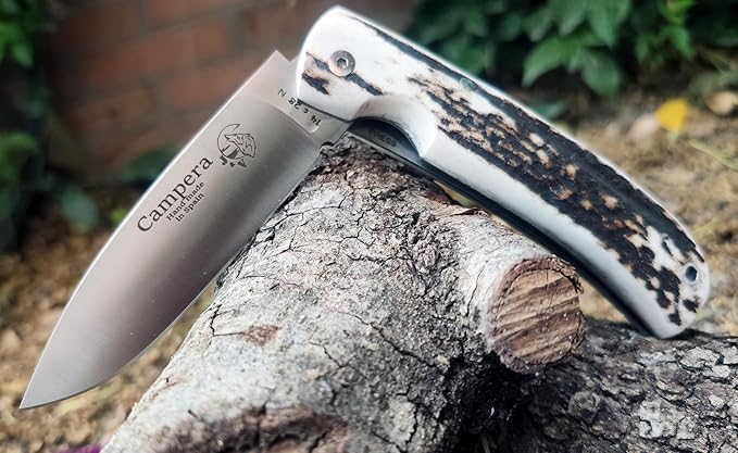 CAMPERA Folding Knife for Bushcraft, Camping, Hunting, Fishing and Outdoor Activities, 3.4" Stainless Steel Sandvik, EDC Gear and Equipment, Handmade in Spain