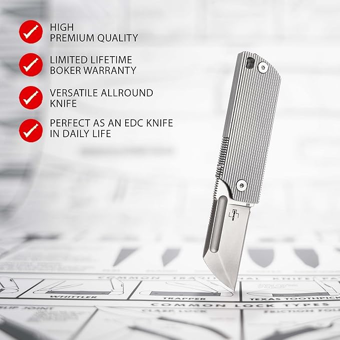 BÖKER PLUS® BabyX Flipper Steel - ball bearing EDC mini pocket knife with D2 Sheepfoot blade - small folding knife with stainless steel handle and clip - Pocket Knife in gift box