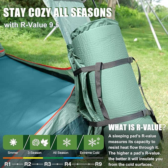 Double Self Inflating Sleeping Pad with Electric Pump, 3.14" Thick Memory Foam Camping Mattress 2 Person w/Pillow, Easy Inflate&Deflate, Outdoor Camping Mat for Rooftop Tent Car Truck Van